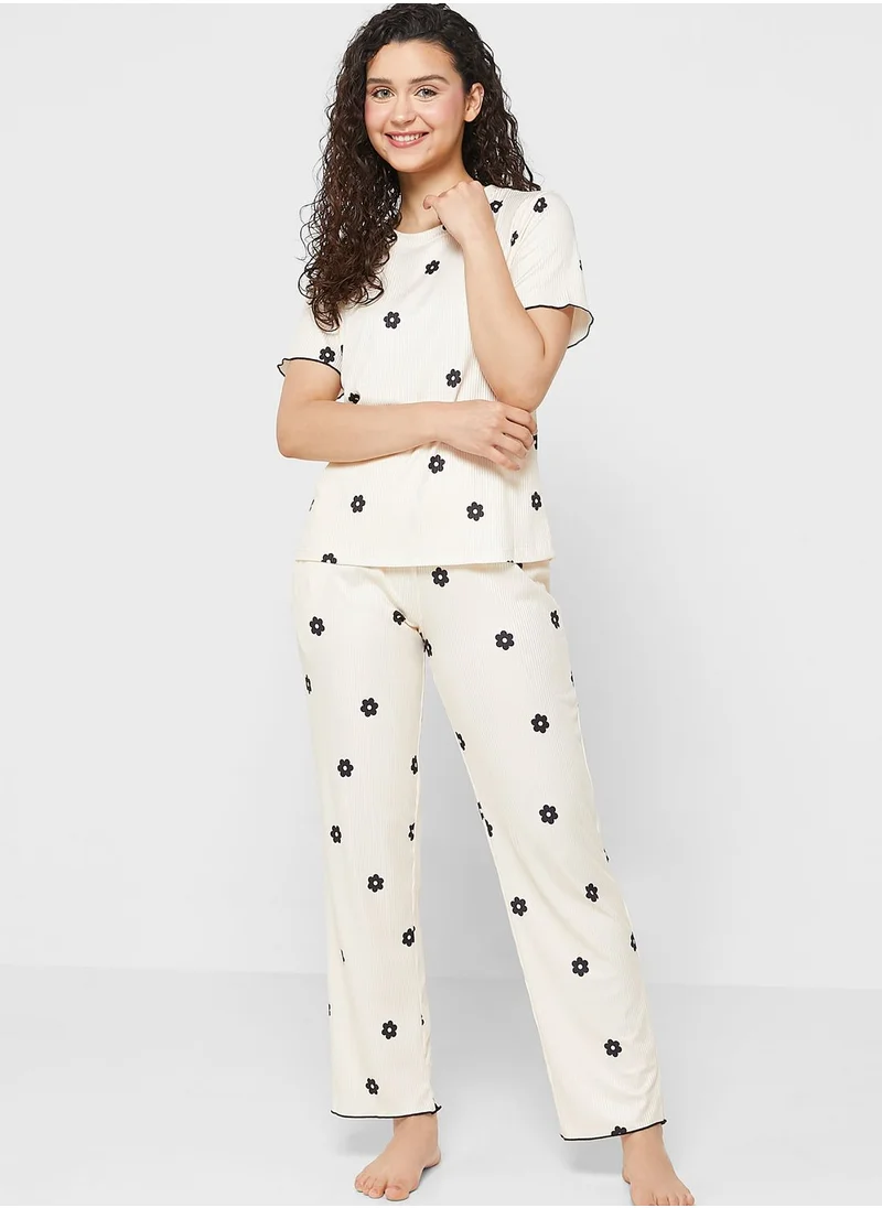 Ginger Contrast Trim T-Shirt & Pyjama Set