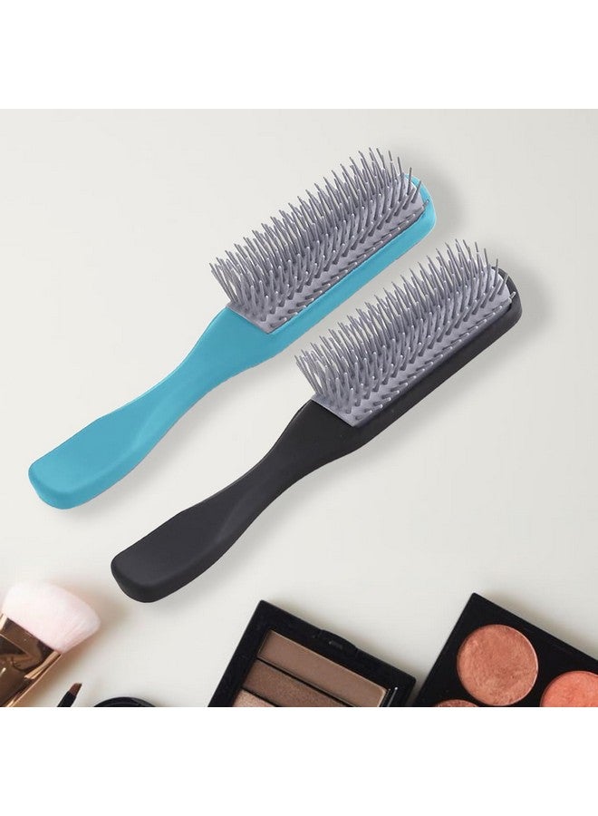 Homestic Hair Brush | Flexible Bristles Brush | Hair Brush With Paddle | Straightens & Detangles Hair Brush | Suitable For All Hair Types | Hair Brush Styling Hair | Set Of 2 | Blue & Black - Image 1