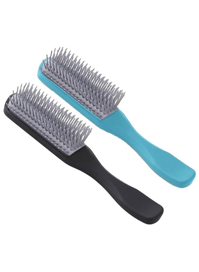 Homestic Hair Brush | Flexible Bristles Brush | Hair Brush With Paddle | Straightens & Detangles Hair Brush | Suitable For All Hair Types | Hair Brush Styling Hair | Set Of 2 | Blue & Black - Image 2