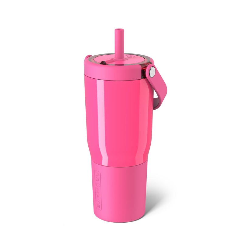 BrÃ¼Mate Resa 25oz 100% Leakproof Travel Tumbler w/Handle & Straw | Flexible SoftSip Straw | Silicone Sleeve for Durability | Stainless Steel | Cup Holder & Travel Friendly Water Bottle (Neon Pink) - Image 1