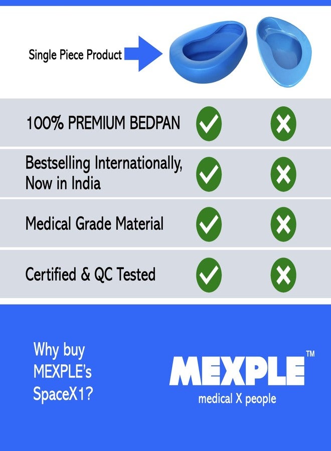 MEXPLE SpaceX1 Bedpan for Elderly Men & Women | Durable & Heavy Duty PP Material | Nonstick Surface & Easy to Clean | For Hospital, Home Bedridden Adult Patient - Blue (1000ML) - Image 5