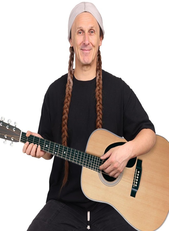 FantaLook Long Silvery Grey and Brown 2 Pigtail Wig with Bandana Beard for Men Halloween Costume - Image 5