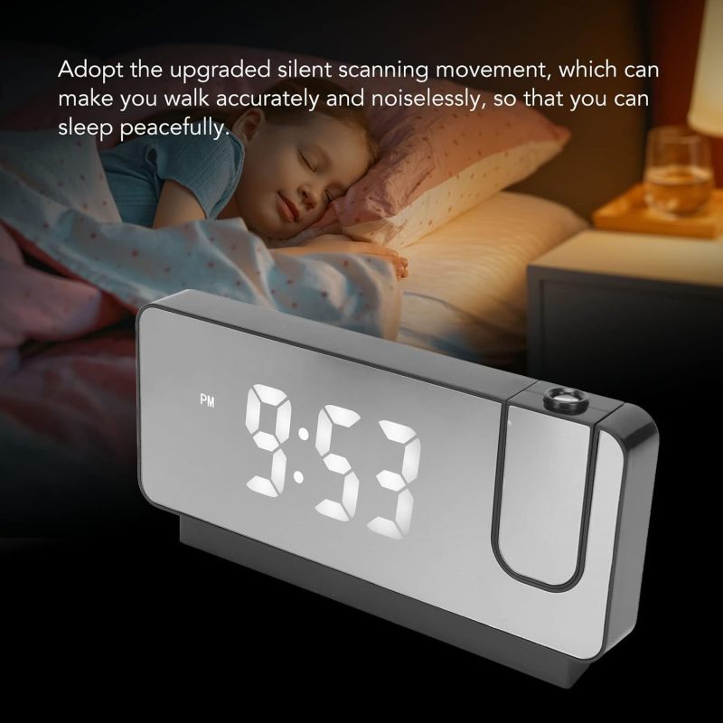 Digital Projection Alarm Clock: Black, 180-Degree Wide-Angle Flexible Projection - LED Digital Display Shows Time Date Temperature, Silent Operation for Bedside Home Use - Image 3