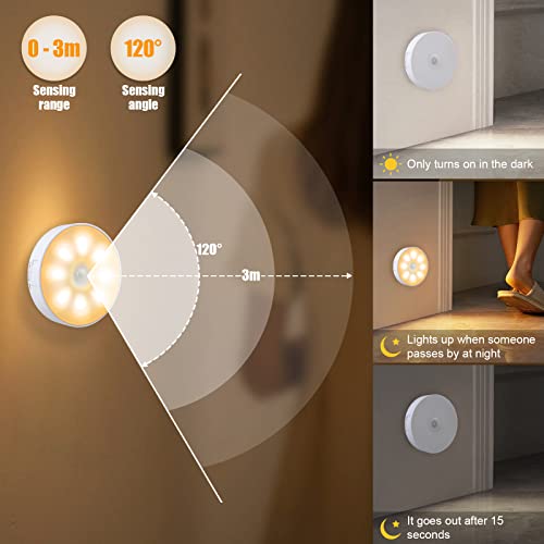 Electight 8 LEDs Motion Sensor Light Indoor, Night Light USB Rechargeable, 3 Light Modes & 400 mAh Battery, Cordless Magnetic Sticker Nightlight for Stair, Closet, Hallway - 3000K Warm White 6 Pack - Image 5