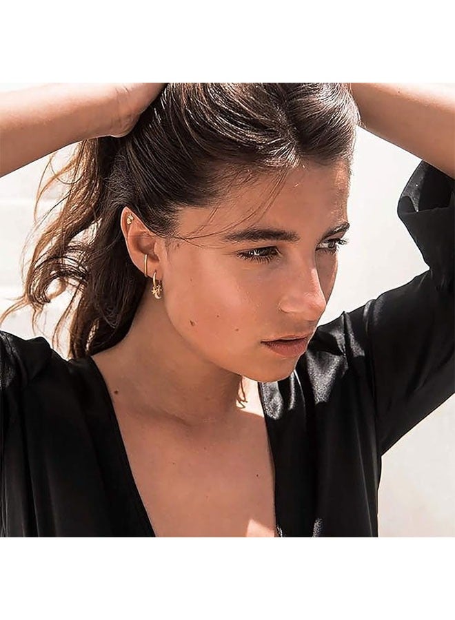 ميفيكو المرأة هاجي أقراط الذهب هوب 14K الذهب شغل صغيرة بسيطة اليدوية هيبوالرجينيك مجوهرات يومية - Image 2