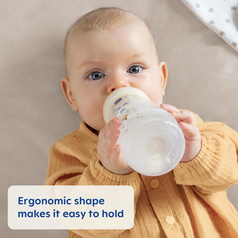 MAM زجاجات الأطفال النشطة السهلة 11 أونصة، حلمة سيليكون ناعمة بتدفق سريع مع تصميم مريح بعنق واسع، سهلة الحمل، خالية من BPA، زجاجات مع أغطية مانعة للتسرب للأطفال من عمر 4 أشهر فما فوق - Image 3