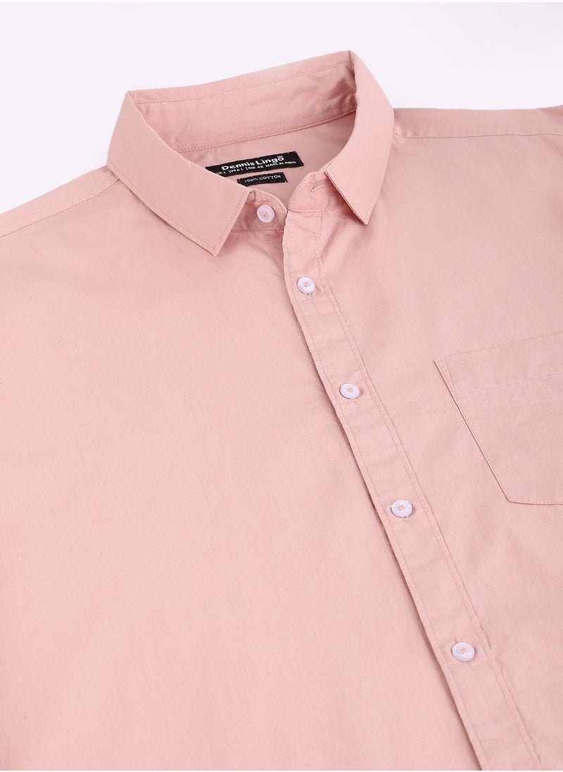 Dennis Lingo Men's Slim Fit Peach Casual Cotton Spread Shirt  - Image 3