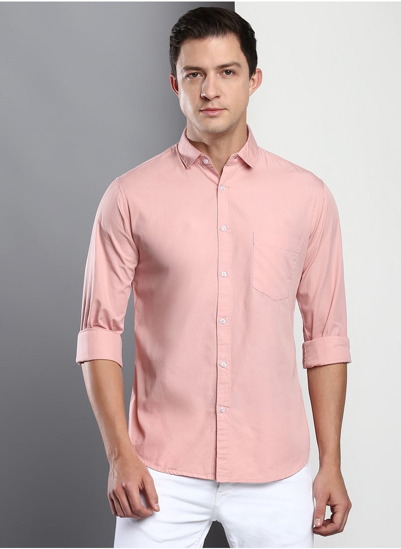 Dennis Lingo Men's Slim Fit Peach Casual Cotton Spread Shirt  - Image 2