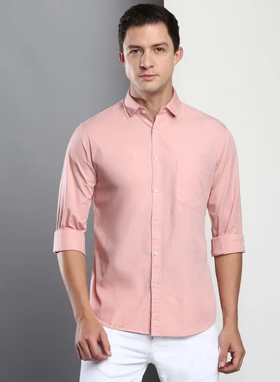 Dennis Lingo Men's Slim Fit Peach Casual Cotton Spread Shirt