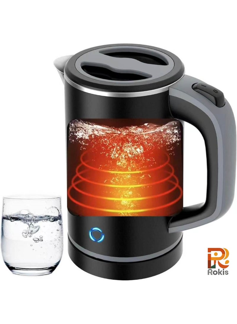 Rokis Travel Kettle Lightweight Small,800ml Kettles Electric Stainless Steel Electric Kettles Fast Boil Quiet Electric Kettles for Business Trip, Travel (Black) - Image 1