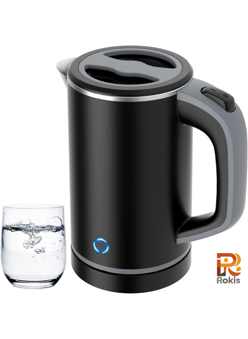 Rokis Travel Kettle Lightweight Small,800ml Kettles Electric Stainless Steel Electric Kettles Fast Boil Quiet Electric Kettles for Business Trip, Travel (Black) - Image 1
