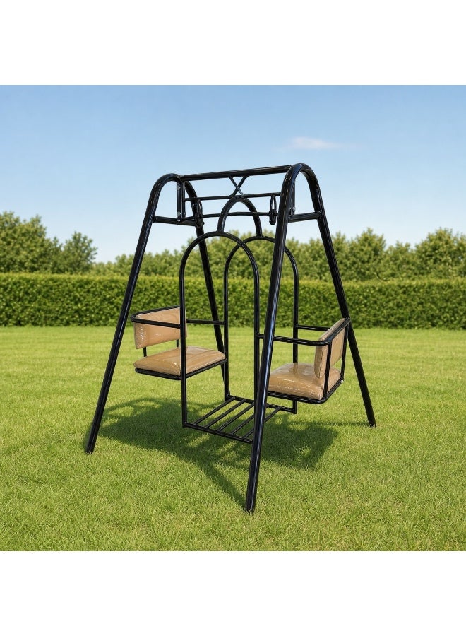 StarKids Double iron children's swing designed for gardens and home with a sturdy steel frame and facing seat design, measuring 130 cm (length) x 67 cm (width) x 119 cm (height). - Image 1