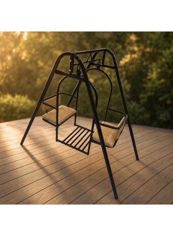 StarKids Double iron children's swing designed for gardens and home with a sturdy steel frame and facing seat design, measuring 130 cm (length) x 67 cm (width) x 119 cm (height). - Image 2