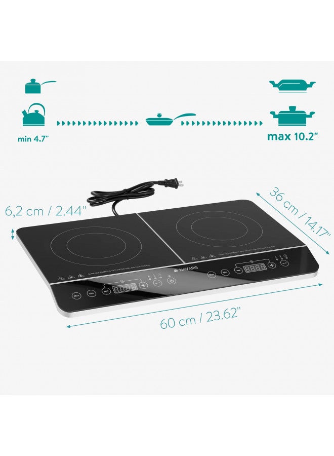 Navaris Navaris Double Induction Cooktop - Portable Dual Countertop Electric Stove Burner Cook-Top Hot Plate with 2 Hobs for Cooking - 24 x 14 x 3 Inches  - Image 5