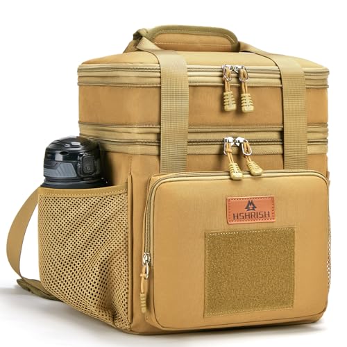 HSHRISH Expandable Large Tactical Lunch Box for Adults Double Deck Durable Insulated Lunch Bag Leakproof Cooler Bag Lunch Pail for Men Work Outdoor Picnic Trips 24Cans15LBrown - Image 1
