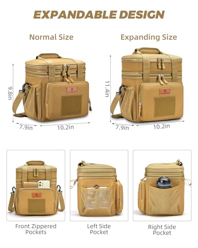 HSHRISH Expandable Large Tactical Lunch Box for Adults Double Deck Durable Insulated Lunch Bag Leakproof Cooler Bag Lunch Pail for Men Work Outdoor Picnic Trips 24Cans15LBrown - Image 3