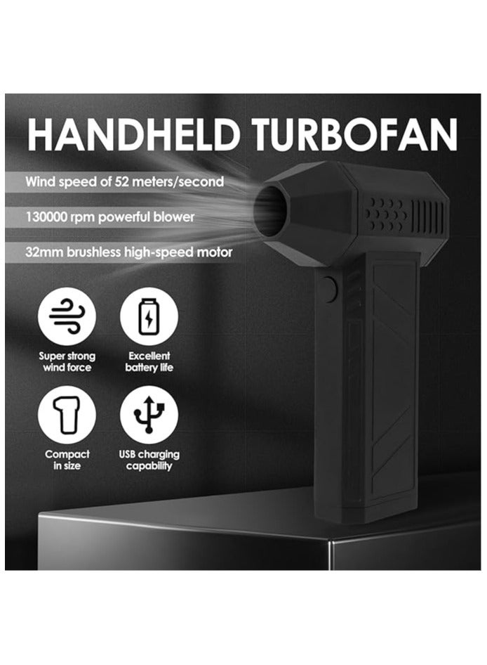 منفاخ هواء محمول عالي السرعة 130000 دورة/دقيقة، توربيني صغير لاسلكي بقدرة نفخ قوية مع إضاءة، مثالي لتنظيف السيارة والأماكن الضيقة - Image 2