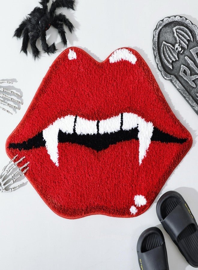 TRUEDAYS Halloween Bath Mat Evil Red Lip Halloween Bathroom Decor Rug Cute Fun Spooky Non Slip Absorbent Shower Rug for Bathroom, Bedroom, Living Home - Image 1