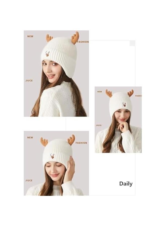 Cute Reindeer Moose Hat Winter Warm Knitted Beanie Cap  Antler Beanie Ski Skull Cap for Women Men - Image 2