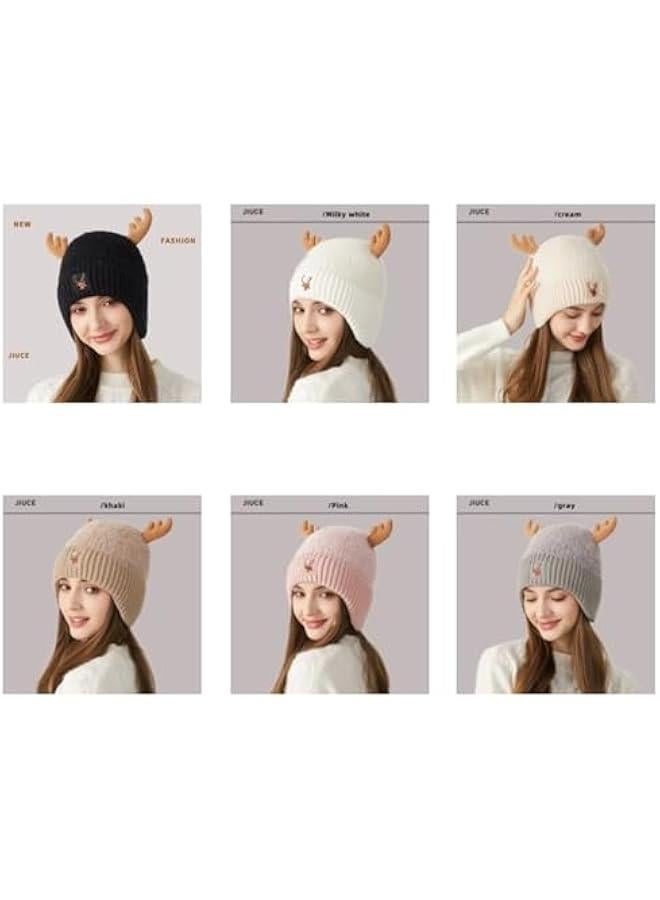 Cute Reindeer Moose Hat Winter Warm Knitted Beanie Cap  Antler Beanie Ski Skull Cap for Women Men - Image 3