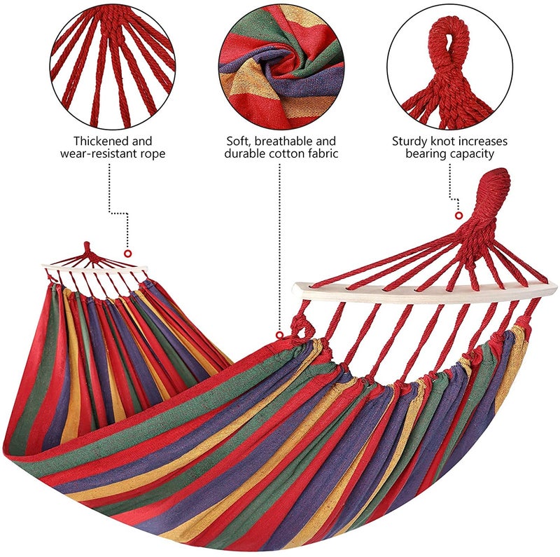 FYCAN Brazilian Hammock with Hanging Kits Tree Hammock for Indoor Outdoor Patio Porch Garden Camping Cotton Canvas Carrying Bag Ropes and Carabiners Included Rainbow Stripe - Image 3