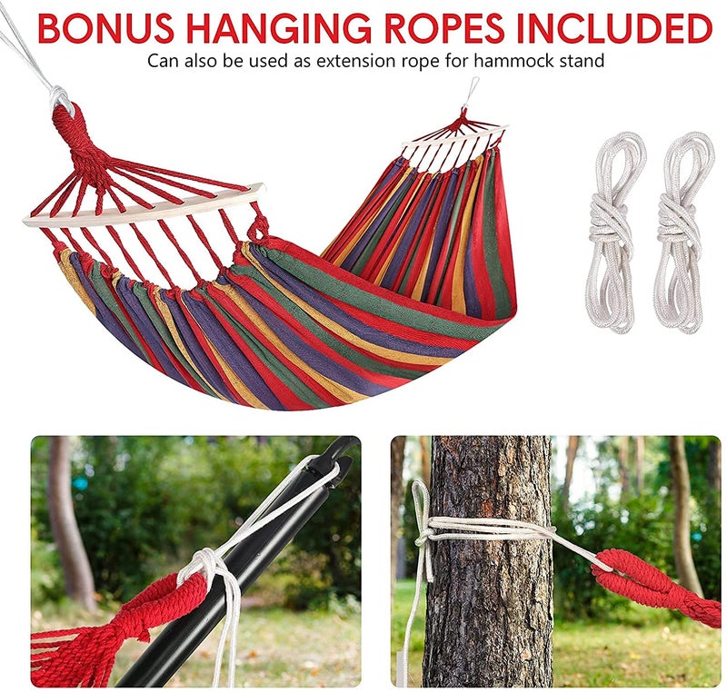 FYCAN Brazilian Hammock with Hanging Kits Tree Hammock for Indoor Outdoor Patio Porch Garden Camping Cotton Canvas Carrying Bag Ropes and Carabiners Included Rainbow Stripe - Image 4