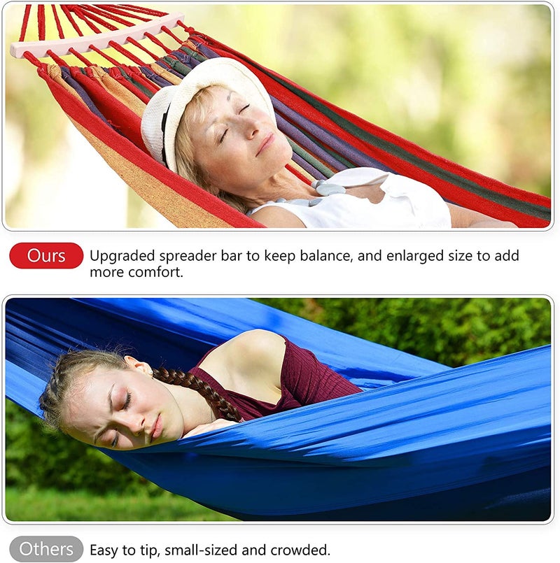 FYCAN Brazilian Hammock with Hanging Kits Tree Hammock for Indoor Outdoor Patio Porch Garden Camping Cotton Canvas Carrying Bag Ropes and Carabiners Included Rainbow Stripe - Image 5