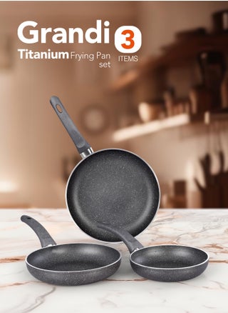 3-Piece Non-Stick Titanium High thickness Frying Pan Set Grey  Big Frying Pan (26), Medium Frying Pan (22), Small Frying Pan (18)cm - pzsku/Z899209DE896E2BC9A74EZ/45/_/1727272015/e459d70d-a662-463e-87d1-b851139a974e