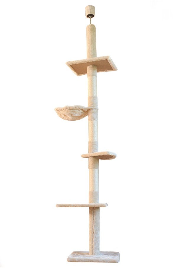 Yolu - 5-Tier Floor to Ceiling Cat Tree, Natural Sisal Rope Scratching Post Cat Tower Height Adjustable - Image 1