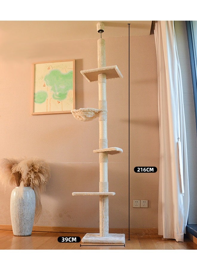 Yolu - 5-Tier Floor to Ceiling Cat Tree, Natural Sisal Rope Scratching Post Cat Tower Height Adjustable - Image 1
