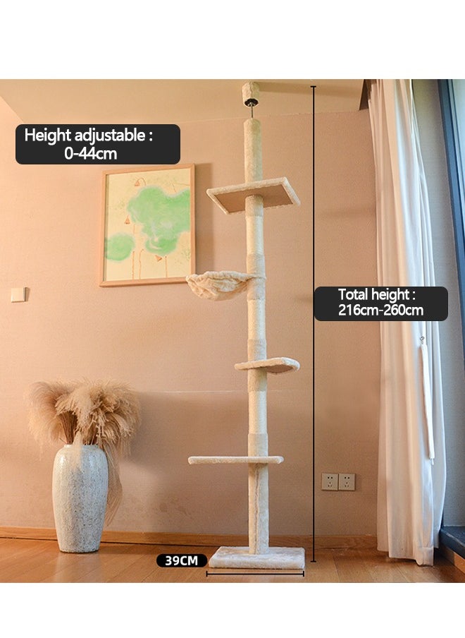 Yolu - 5-Tier Floor to Ceiling Cat Tree, Natural Sisal Rope Scratching Post Cat Tower Height Adjustable - Image 1