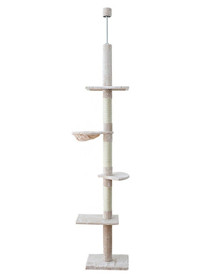 Yolu - 5-Tier Floor to Ceiling Cat Tree, Natural Sisal Rope Scratching Post Cat Tower Height Adjustable - Image 1