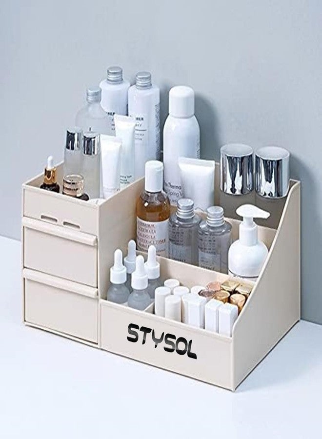 Stysol صندوق تنظيم مستحضرات التجميل متعدد الاستخدامات من ستيسول، مصنوع من البلاستيك، مزود بأدراج وحامل لفرش المكياج، لتخزين أحمر الشفاه، ومنتجات العناية بالبشرة، والفرش، وظلال العيون، والكريمات، وطلاء الأظافر، والأدوات المكتبية، باللون الأبيض. - Image 5