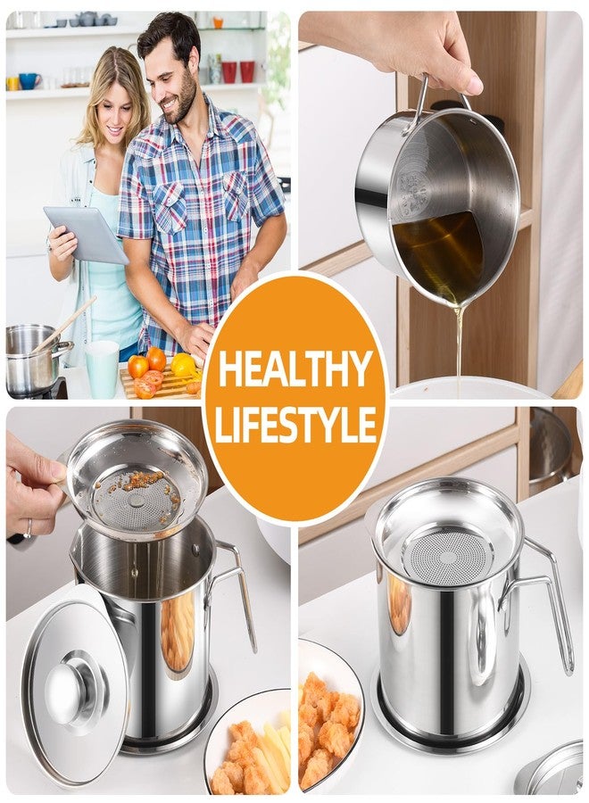 DIY HOME Grease container，304 Stainless Steel Bacon Grease Container With Strainer (1.8L/60.87fl oz) - Image 2