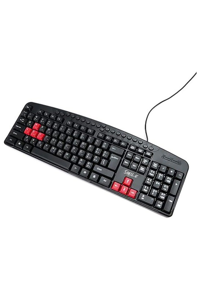Smile KB920 Multimedia Wired USB Keyboard – Arabic & English Layout, 1.2m Cable (Black/Red) - Image 1