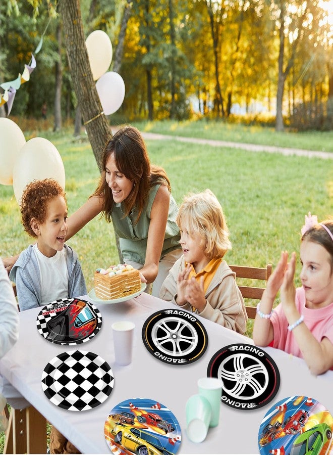 Justforjoyful ٤٨ قطعة من أطباق ورقية لحفلات أعياد الميلاد بطابع سيارات السباق، مقاس ٧ بوصات، مستلزمات سيارات السباق، طقم أدوات مائدة للحلويات، أطباق عشاء للاستخدام مرة واحدة بطابع سباقات السيارات للأطفال، زينة لحفلات استقبال المولود الجديد وأعياد الميلاد، هدايا الحفلات. - Image 4