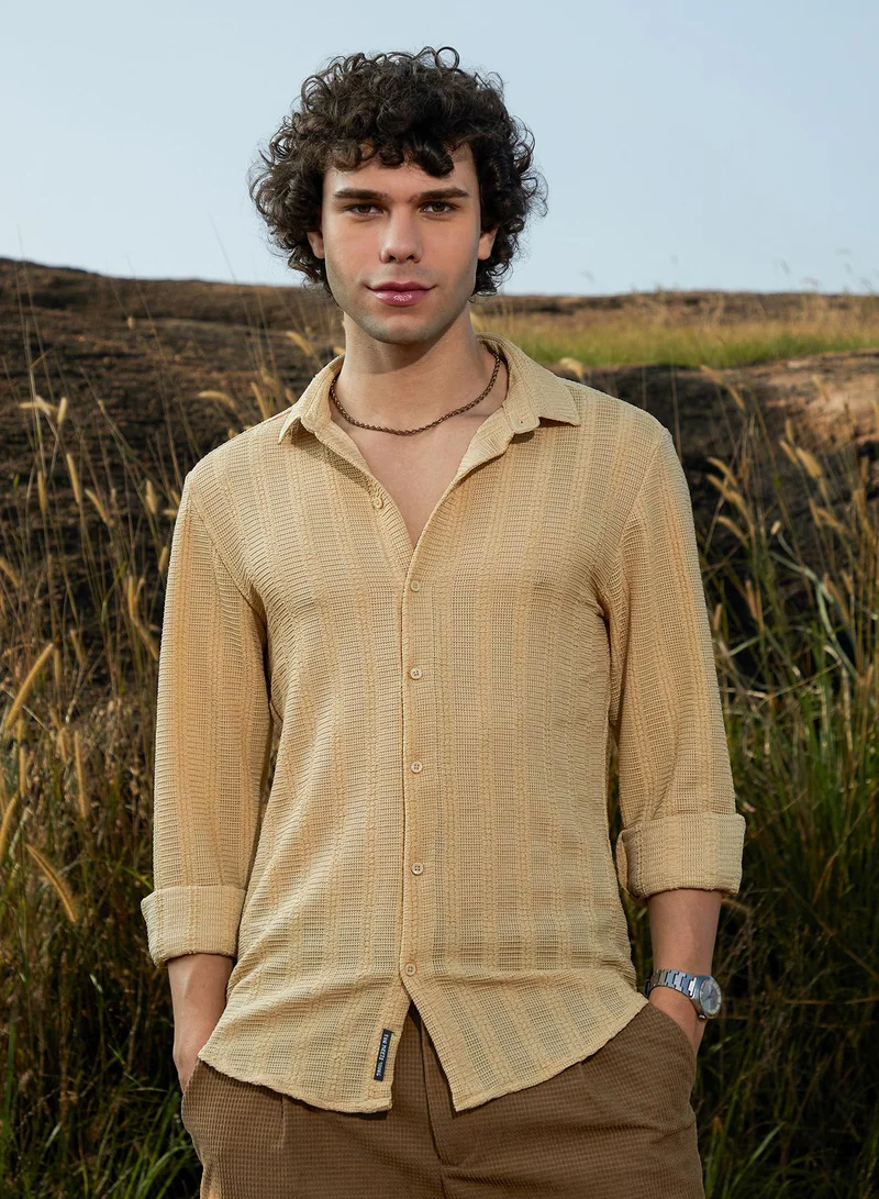 كامبوس سوترا قميص رجالي أصفر أوكر بنسيج ويكر