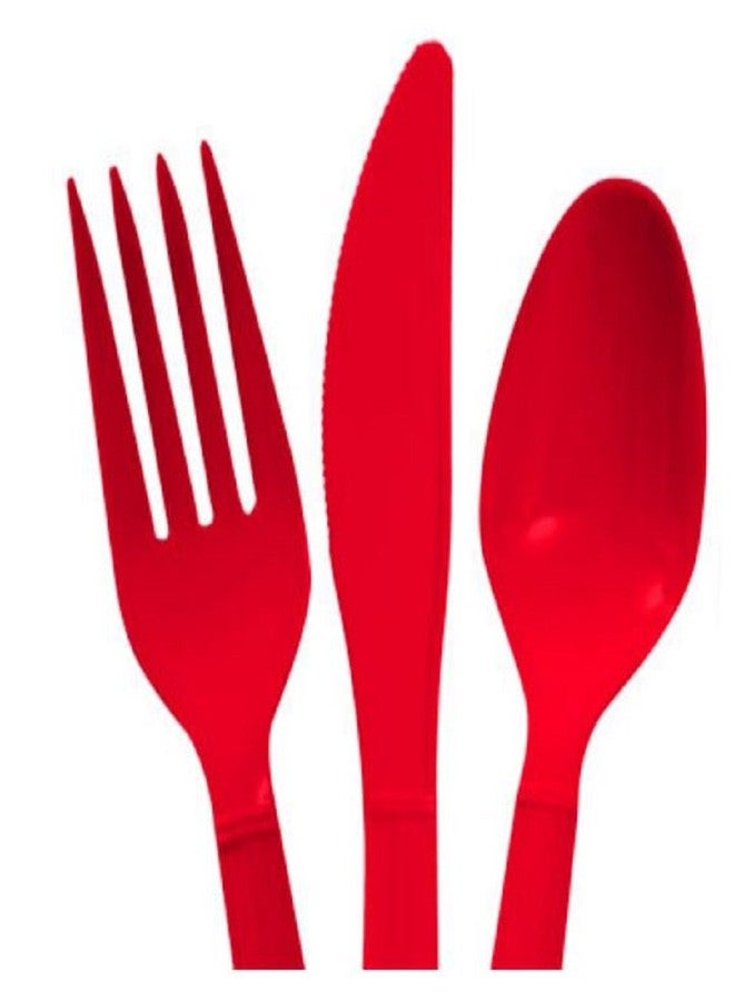 Party Red & Pink Heavy Duty Plastic Cutlery Sets - 16 Spoons, 16 Forks, 16 Knives - 2 packs of 48 each 96 pcs total - One Pink & One Red Pack - Image 4