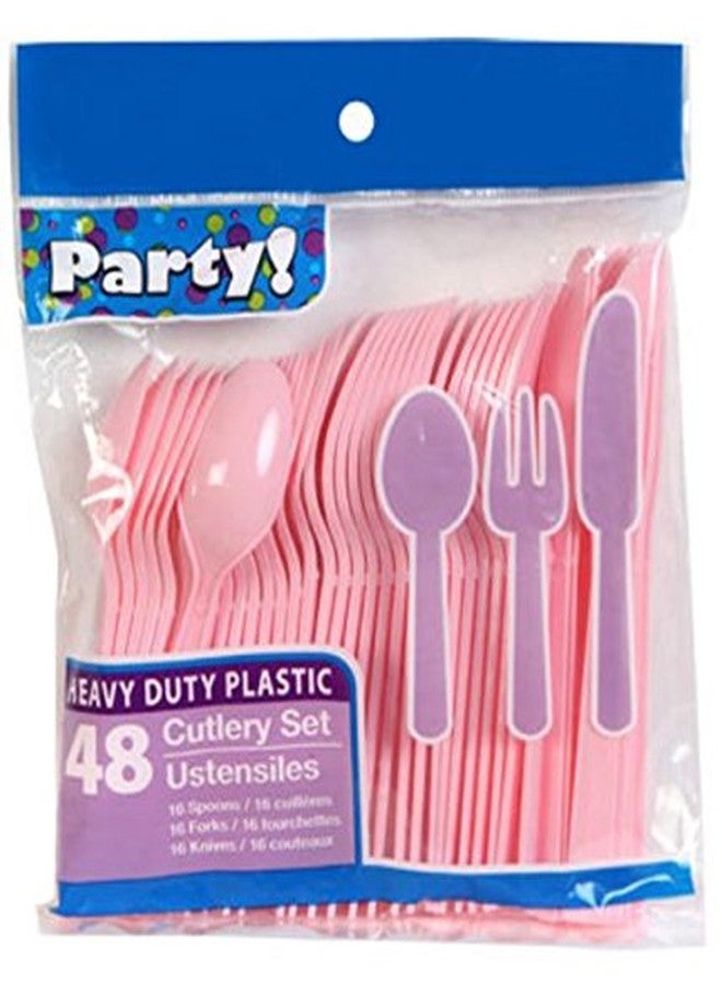 Party Red & Pink Heavy Duty Plastic Cutlery Sets - 16 Spoons, 16 Forks, 16 Knives - 2 packs of 48 each 96 pcs total - One Pink & One Red Pack - Image 2