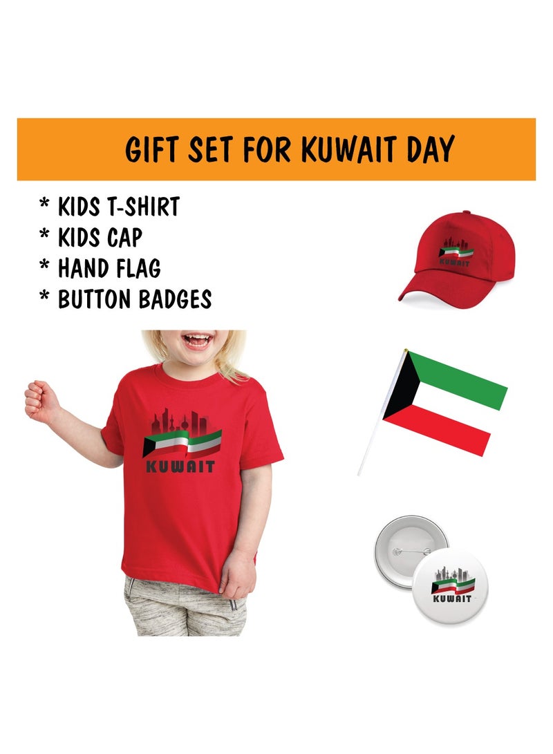 PRINTSHOP4ME Kuwait National Day Gift Set for Girls - T-Shirt - Cap - Badge and Flag Set - Celebrate Kuwait National Day with this Kids Combo Pack in Style - Image 2