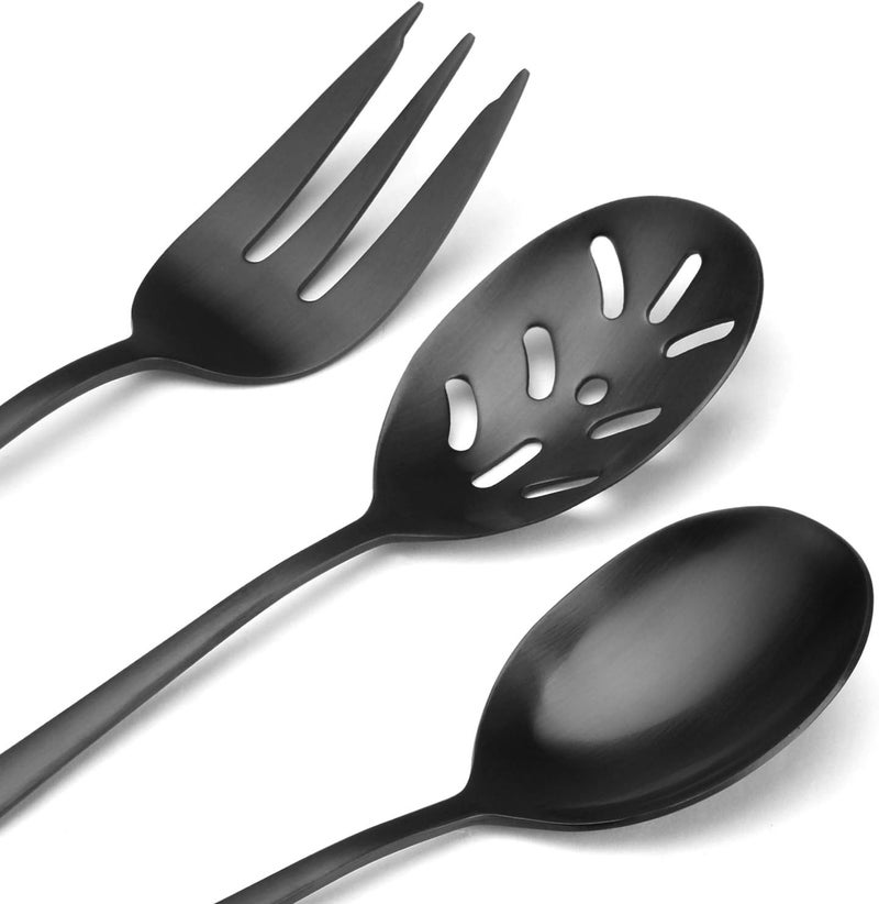 sharecook مجموعة التقديم الماتيه السوداء من ، 5 قطع 18/0 من الفولاذ المقاوم للصدأ مجموعة كبيرة للمضيفة بحواف مستديرة، تشطيب ساتان، آمنة للغسيل في غسالة الأطباق - ملاعق، شوك، سكين زبدة وملعقة مشقوقة - Image 4