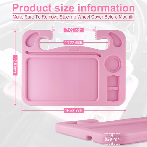 JUSTTOP 4 in 1 Car Steering Wheel Desk for LaptopVersatile Upgraded Car Seat TraySpacious Steering Wheel Table with Tablet Holder and Dual Sauce RacksSteering Wheel Under Table Console LargePink - Image 3