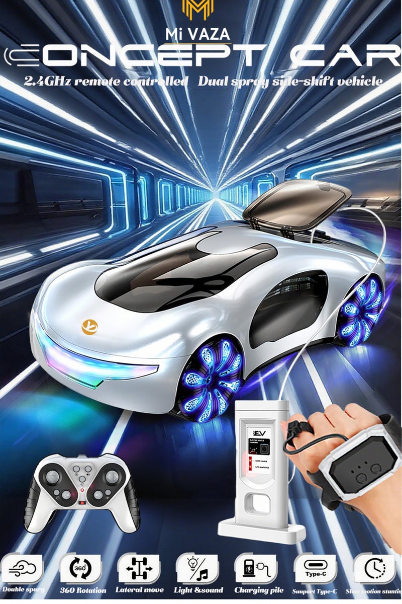 Mi VAZA Futuristic Remote Control Car, Gesture Sensing Rc Stunt Car with Light Spray & Sound, 360° Rotate 2.4GHz RC Cars Toy for Boys 8-12, Birthday Presents for Kids Age 8 9 10 11 12 13 14 (White) - Image 1