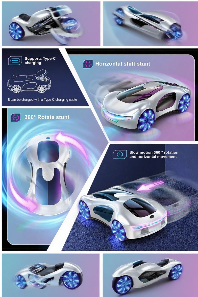 Mi VAZA Futuristic Remote Control Car, Gesture Sensing Rc Stunt Car with Light Spray & Sound, 360° Rotate 2.4GHz RC Cars Toy for Boys 8-12, Birthday Presents for Kids Age 8 9 10 11 12 13 14 (White) - Image 2