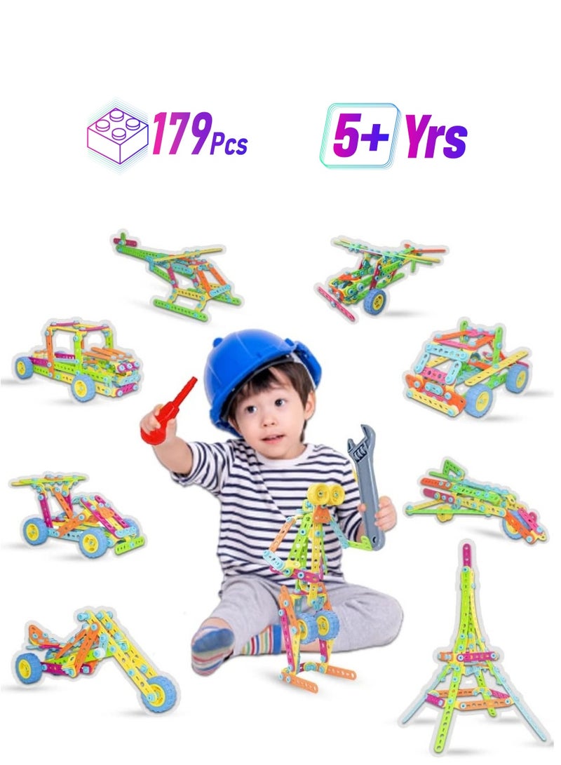 UKR Build & Play 10 Models Set – 179 Pieces Educational Building Toys for Kids – Includes Cars, Helicopter, Airplanes, Motorbike & More – STEM Creative Construction Kit for Early Learning & Problem Solving - Image 1