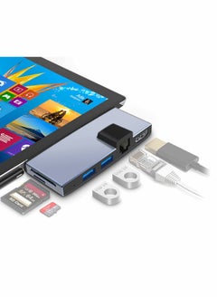 Hub for Surface Pro 6/Pro 5/Pro 4 Docking Station USB 3.0x2 Adapter TF/SD Memory Card Reader 4K HDMI Port Microsoft 4/ 5/6