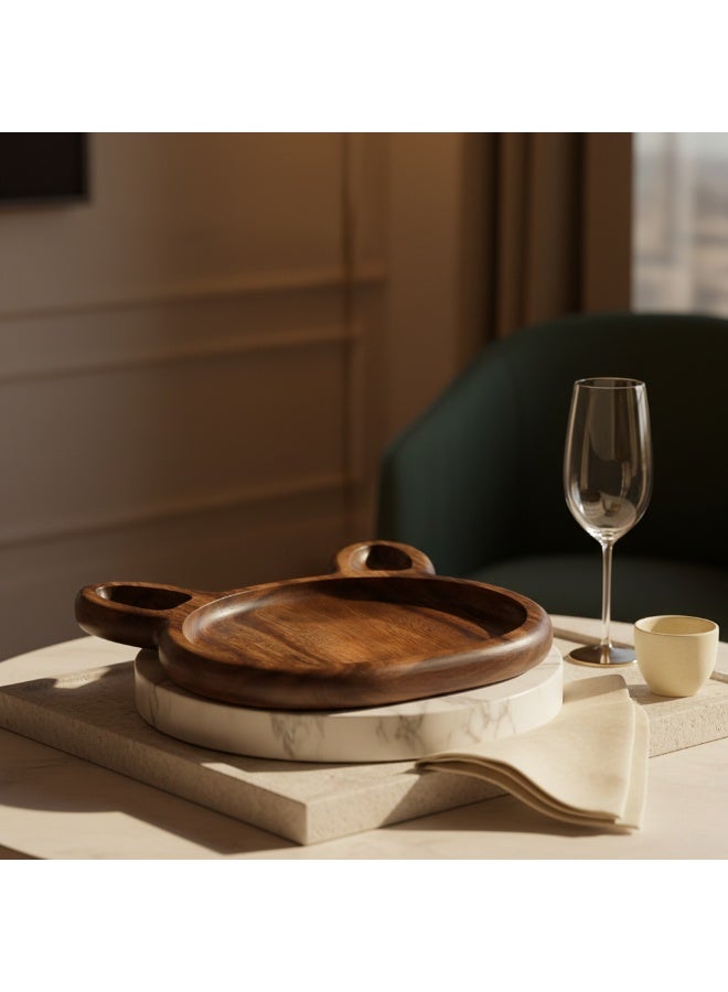 كذا هوم صينية تقديم خشبية فاخرة مصنوعة يدويًا مع أقسام جانبية – صحن أنيق لتقديم المكسرات والضيافة والقهوة - Image 3