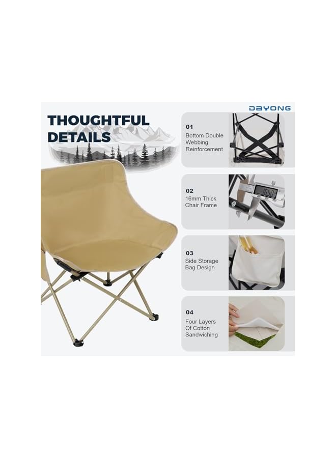 DAYONG Camping Chair, Portable Folding Outdoor Lawn Chair With Side Pockets, Lightweight Beach Arm Chair, For Camping, Hiking, Fishing, Backyard, Lawn, Garden (Khaki, Large) - Image 3