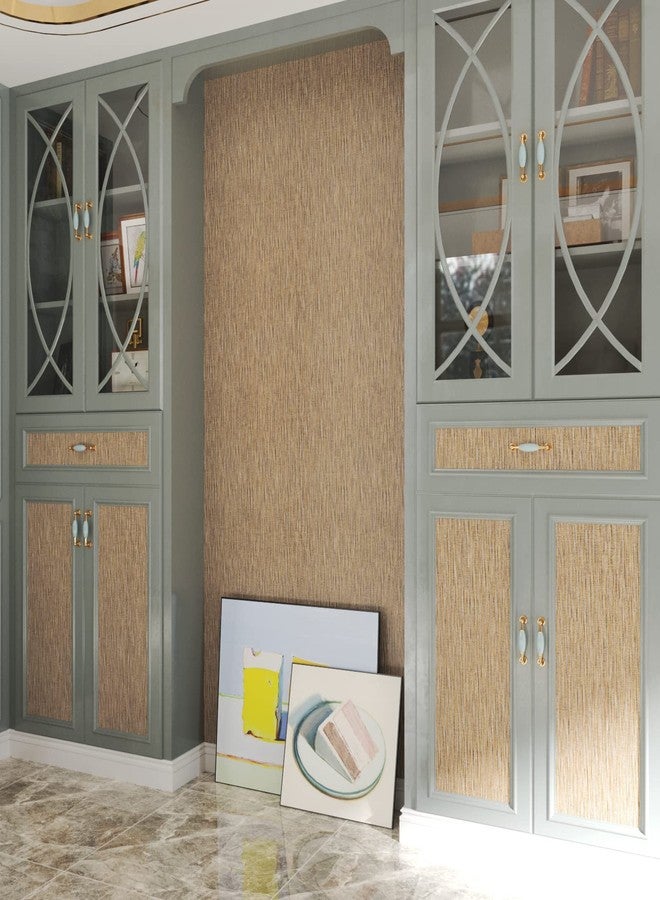 Decotalk Grasscloth Peel and Stick Wallpaper Grass Cloth Fabric Wallpaper for Cabinets Brown Fabric Contact Paper for Cabinets Waterproof Khaki Contact Paper Grasscloth Removable Modern 12"x120" - Image 2