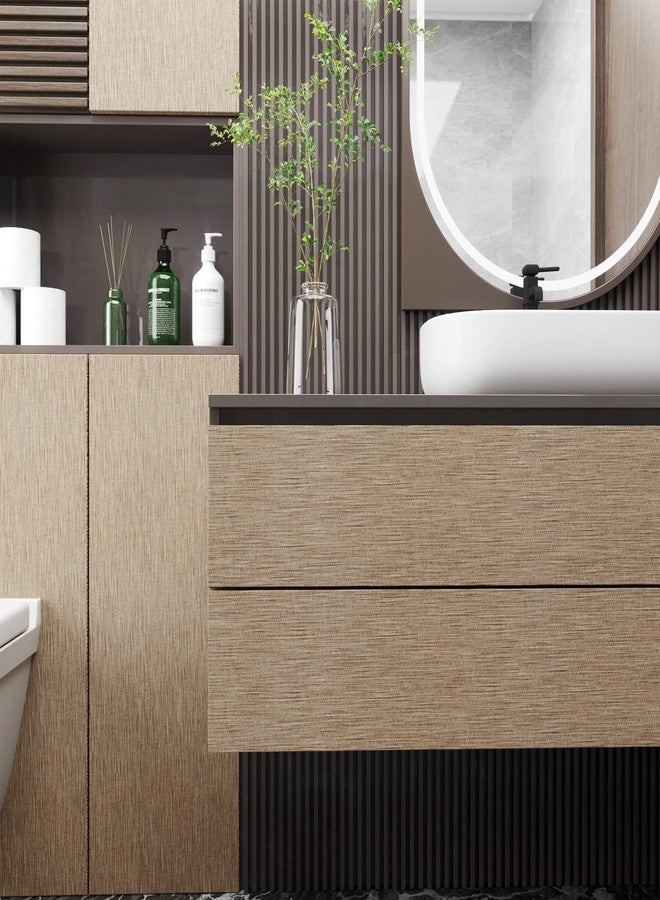 Decotalk Grasscloth Peel and Stick Wallpaper Grass Cloth Fabric Wallpaper for Cabinets Brown Fabric Contact Paper for Cabinets Waterproof Khaki Contact Paper Grasscloth Removable Modern 12"x120" - Image 5